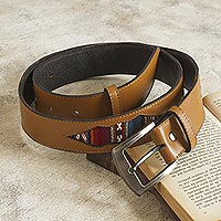 Wool-accented leather belt, 'Cusco Camel'