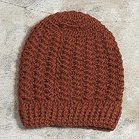 100% alpaca hat, 'Burnt Sienna Stars Align' - Hand Crocheted Burnt Sienna 100% Alpaca Hat