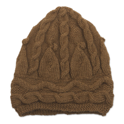 Warm Brown Alpaca Wool Knit Hat
