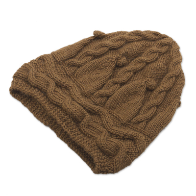 strickmütze aus 100 % Alpaka - Warme braune Strickmütze aus Alpakawolle