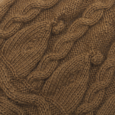 100% alpaca knit hat, 'Intricacy in Brown' - Warm Brown Alpaca Wool Knit Hat