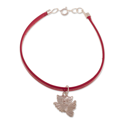 Red Faux Leather Owl Charm Bracelet