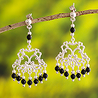 Onyx chandelier earrings, 'Colonial Cusco' - Onyx and Sterling Silver Chandelier Earrings