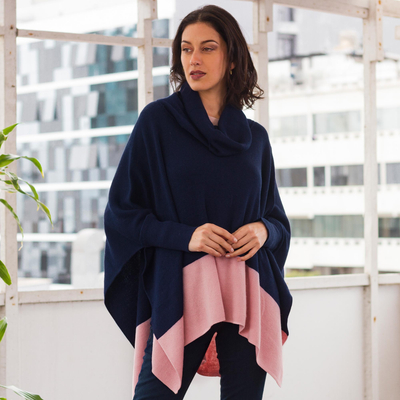 Baby alpaca blend poncho sweater, Effortless Chic in Navy