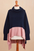 Baby alpaca blend poncho sweater, 'Effortless Chic in Navy' - Knit Poncho Sweater in Navy and Pink (image 2c) thumbail