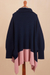Baby alpaca blend poncho sweater, 'Effortless Chic in Navy' - Knit Poncho Sweater in Navy and Pink (image 2e) thumbail