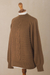 Alpaca blend sweater, 'Braided Sepia' - Warm Brown Braided Detail Alpaca Blend Sweater from Peru