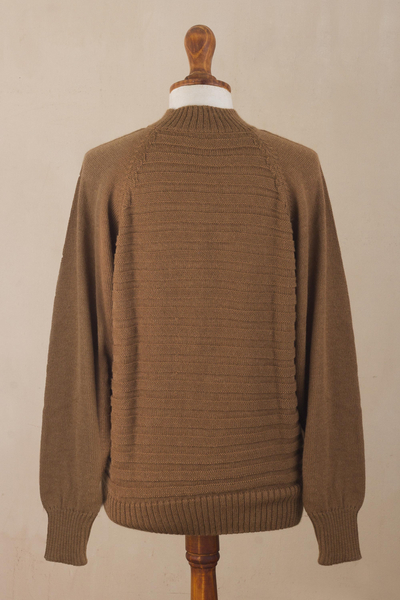 Alpaca blend sweater, 'Braided Sepia' - Warm Brown Braided Detail Alpaca Blend Sweater from Peru