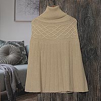 Knitted alpaca blend poncho, 'Natural Ivory' - Braided Detail Ivory Alpaca Blend Poncho from Peru