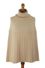 Knitted alpaca blend poncho, 'Natural Ivory' - Braided Detail Ivory Alpaca Blend Poncho from Peru