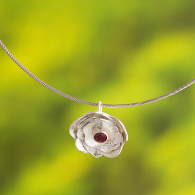 Rhodolite collar necklace, 'Surco Rose' - Andean Rhodolite and Sterling Silver Pendant Necklace