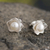 Cultured pearl button earrings, 'Treasured Rose' - Sterling Silver and Cultured Pearl Flower Earrings