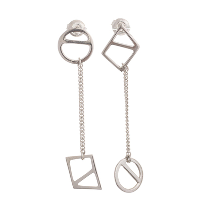 Sterling silver dangle earrings, 'Forbidden Geometry' - Sterling Silver Geometric Dangle Earrings