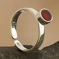 Carnelian solitaire ring, 'Stylish Simplicity' - Inlaid Carnelian Solitaire Ring from Peru