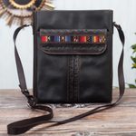 Leather shoulder bag, 'Road to Adventure' - Andean Style Leather Shoulder Bag