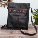 Leather shoulder bag, 'Road to Adventure' - Andean Style Leather Shoulder Bag