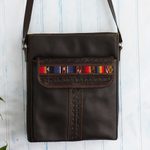 Leather shoulder bag, 'Road to Adventure' - Andean Style Leather Shoulder Bag