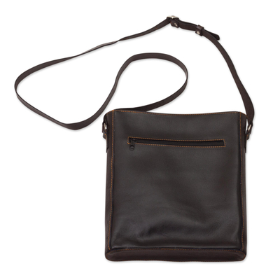Leather shoulder bag, 'Road to Adventure' - Andean Style Leather Shoulder Bag