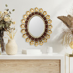 Reverse-painted glass wall mirror, 'Cajamarca Garland' - Floral Reverse-Painted Glass Wall Mirror from Peru
