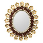 Reverse-painted glass wall mirror, 'Cajamarca Garland' - Floral Reverse-Painted Glass Wall Mirror from Peru