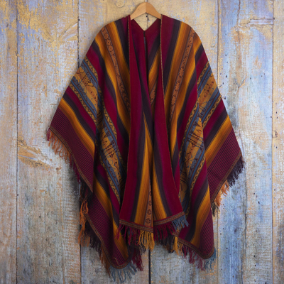 100 % Alpaka-Ruana, „Sacred Valley Heritage“ – farbenfrohes, handgewebtes Alpaka-Ruana-Cape mit Rückengurt