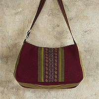 100% alpaca shoulder bag, 'Andean Prairie' - Backstrap Handwoven Red and Olive Alpaca Shoulder Bag