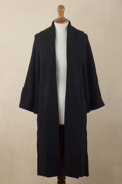 Organic cotton and baby alpaca cardigan, 'Instant Favorite in Black' - Knit Black Sweater Coat with Belt