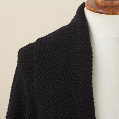 Organic cotton and baby alpaca cardigan, 'Instant Favorite in Black' - Knit Black Sweater Coat with Belt