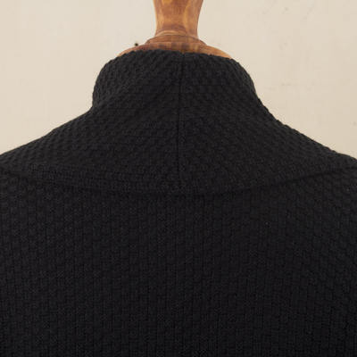 Cárdigan de algodón orgánico y baby alpaca, 'Instant Favorite in Black' - Abrigo suéter de punto negro con cinturón
