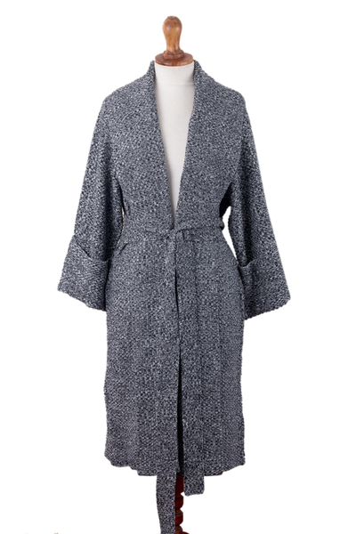Navy and White Organic Cotton Blend Sweater Coat