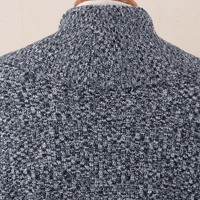 Pullovermantel aus Bio-Baumwolle und Babyalpaka, „Instant Favorite in Tweed“ - Marineblauer und weißer Pullovermantel aus Bio-Baumwollmischung