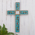 Reverse-painted glass wall cross, 'Flowers of Faith in Teal' - Hand Painted Glass and Wood Wall Cross (image 2) thumbail