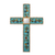 Reverse-painted glass wall cross, 'Flowers of Faith in Teal' - Hand Painted Glass and Wood Wall Cross thumbail