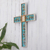Reverse-painted glass wall cross, 'Flowers of Faith in Teal' - Hand Painted Glass and Wood Wall Cross (image 2b) thumbail