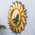 Wood wall mirror, 'Sun Center' - Round Wood and Bronze Leaf Sun Wall Mirror (image 2b) thumbail