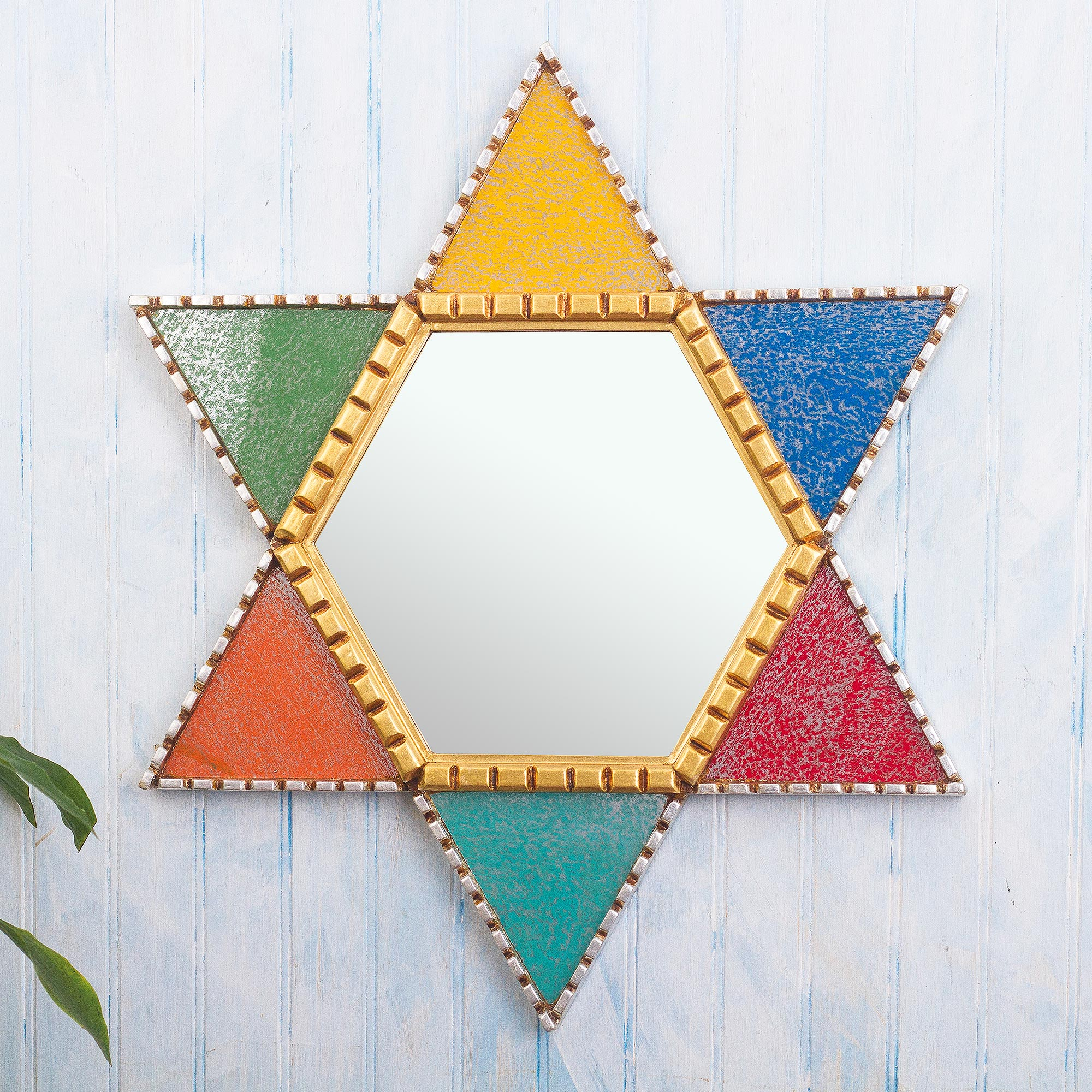 Hand Painted Star Of David Wall Mirror Colorful Novica - Star Wall Mirror Art