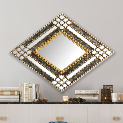 Glass and wood wall mirror, Diamond Drama