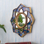 Reverse-painted glass wall accent mirror, 'Cusco Lotus in Blue' - Lotus-Shaped Reverse-Painted Glass Mirror (image 2b) thumbail