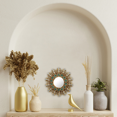 Reverse-painted glass wall accent mirror, Cusco Meadow