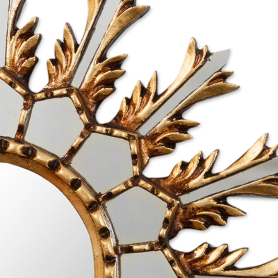 Espejo de acento de pared de madera y vidrio - Espejo de pared de madera estilo cusco adornado