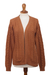 Cotton and recycled PET blend cardigan, 'Ginger Cable Classic' - Eco Friendly Cable Knit Open Front Deep Orange Cardigan (image 2a) thumbail