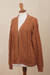 Cotton and recycled PET blend cardigan, 'Ginger Cable Classic' - Eco Friendly Cable Knit Open Front Deep Orange Cardigan (image 2c) thumbail