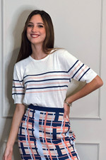 Short-sleeved cotton blend sweater, 'Sweet Freedom' - Cotton Blend Striped Sweater