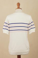 Short-sleeved cotton blend sweater, 'Sweet Freedom' - Cotton Blend Striped Sweater