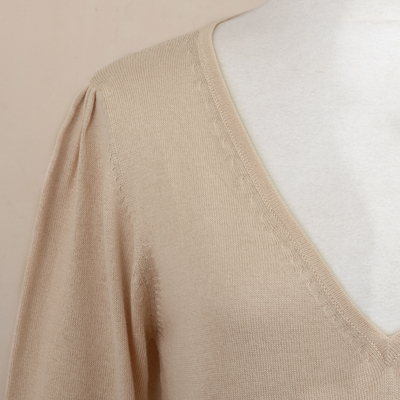 Cotton blend sweater, 'Champagne Spring' - Knit Cotton Blend Pullover in Beige from Peru