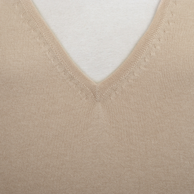 Cotton blend sweater, 'Champagne Spring' - Knit Cotton Blend Pullover in Beige from Peru