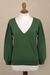 Cotton blend sweater, 'Green Spring' - Knit Cotton Blend Pullover in Green from Peru (image 2c) thumbail