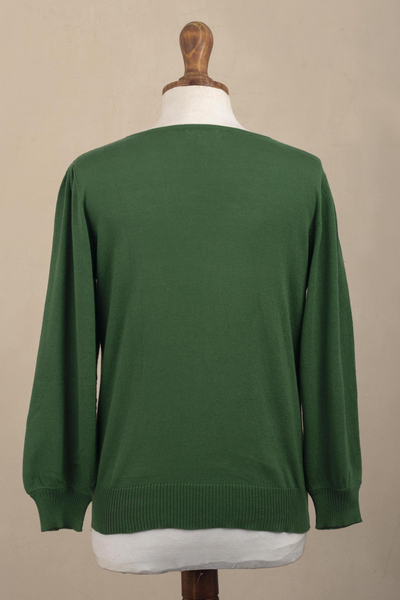 Cotton blend sweater, 'Green Spring' - Knit Cotton Blend Pullover in Green from Peru