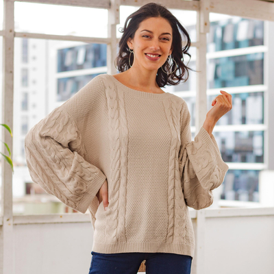 Tålmodighed tråd dissipation Ivory Knit Alpaca Blend Pullover Sweater - Cable Chain in Ivory | NOVICA