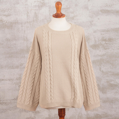 Baby alpaca blend sweater, 'Cable Chain in Ivory' - Ivory Knit Alpaca Blend Pullover Sweater
